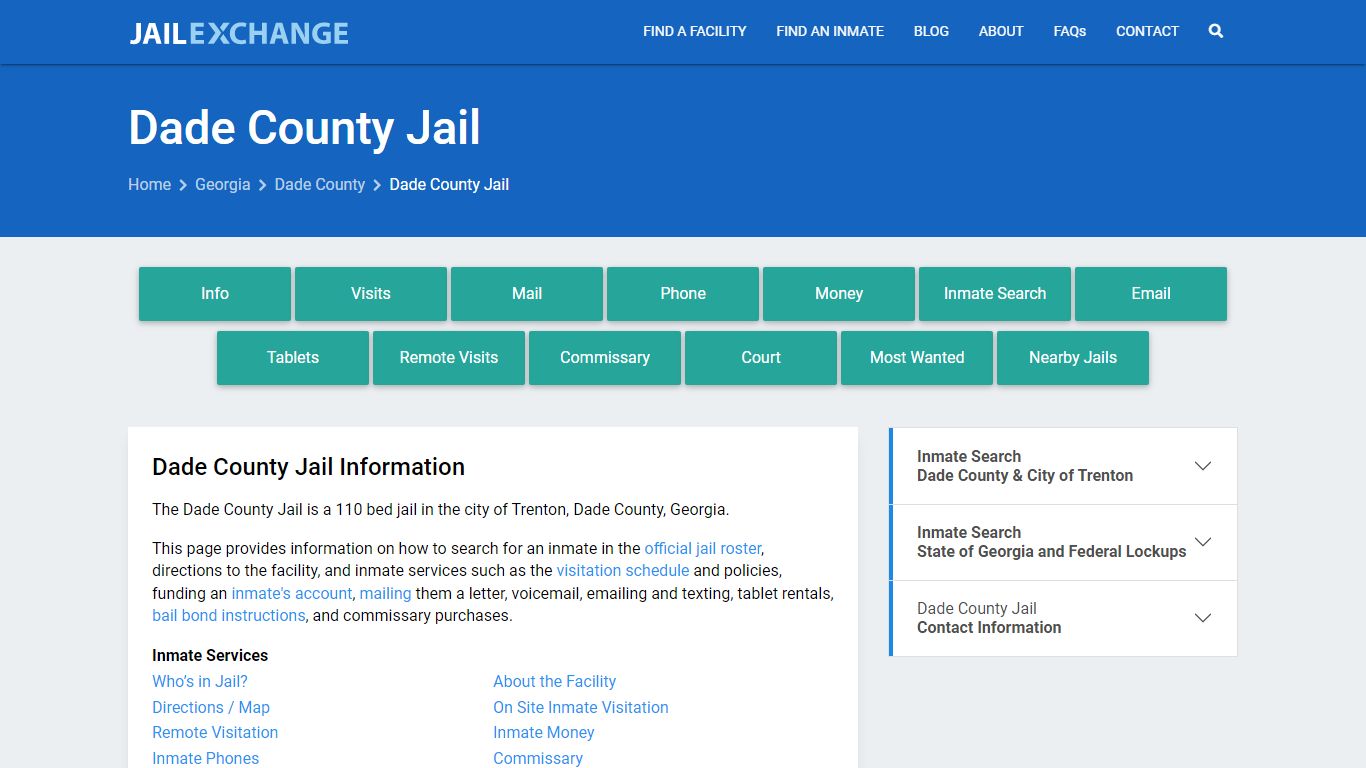 Dade County Jail, GA Inmate Search, Information